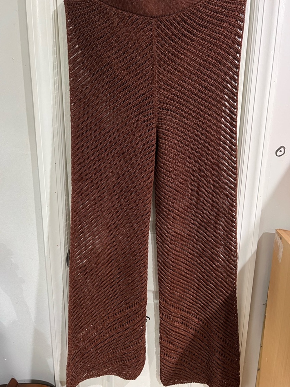 Mango Brown Crochet Wide-Leg Trousers